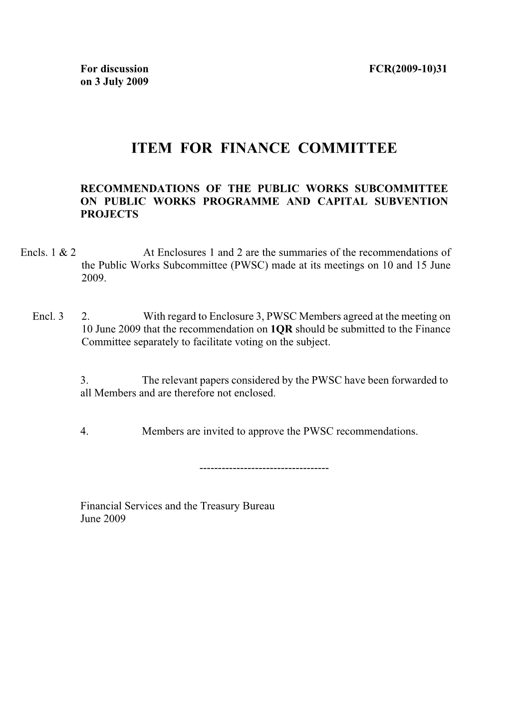 Item for Finance Committee