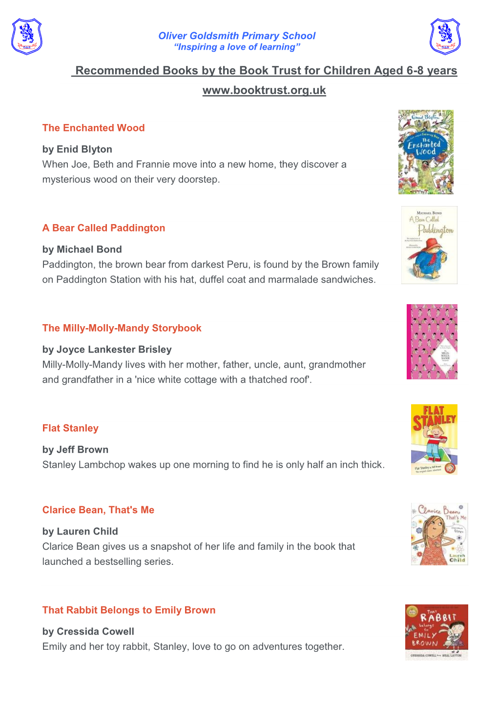 Recommended Books by the Book Trust for Children Aged 6-8 Years