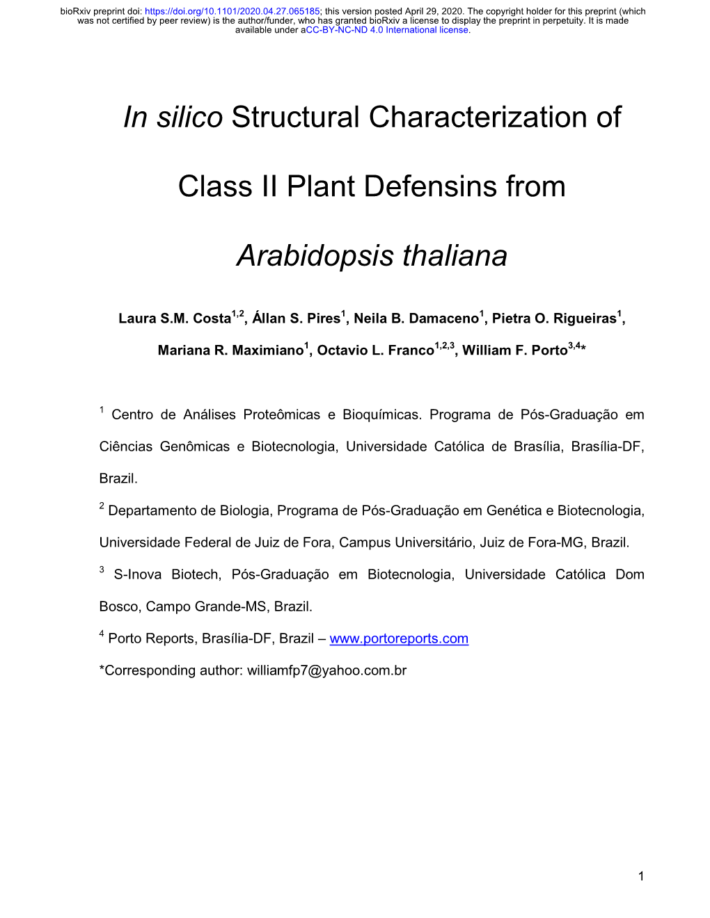 In Silico Structural Characterization of Class II Plant Defensins