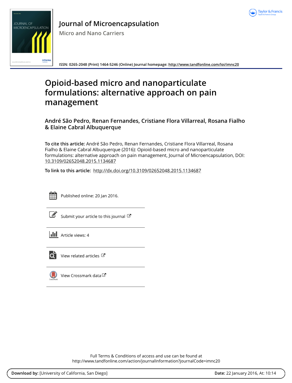 Opioid-Based Micro and Nanoparticulate Formulations: Alternative Approach on Pain Management
