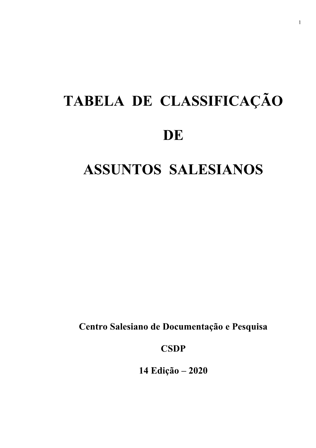 Tabela De Classificação De Assuntos Salesianos