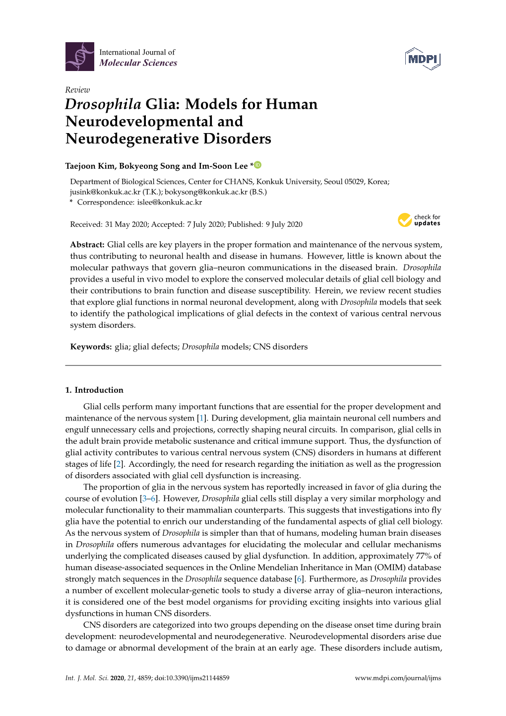 Drosophila Glia: Models for Human Neurodevelopmental and Neurodegenerative Disorders