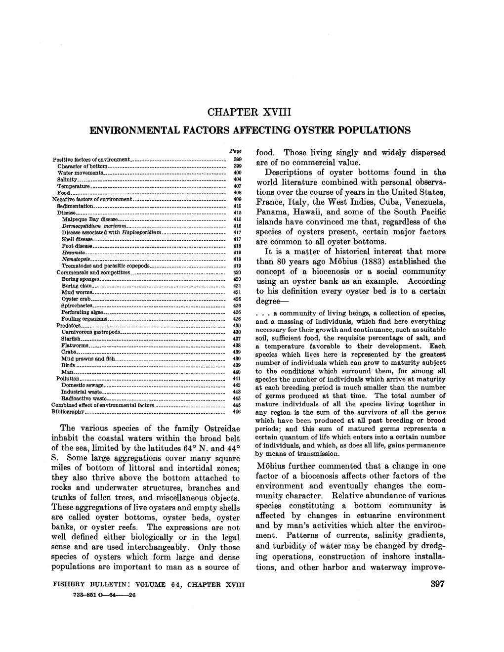 CHAPTER XVIII Envmonmental FACTORS AFFECTING OYSTER POPULATIONS