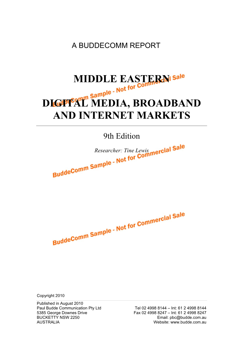 Middle Eastern Digital Media, Broadband and Internet Markets