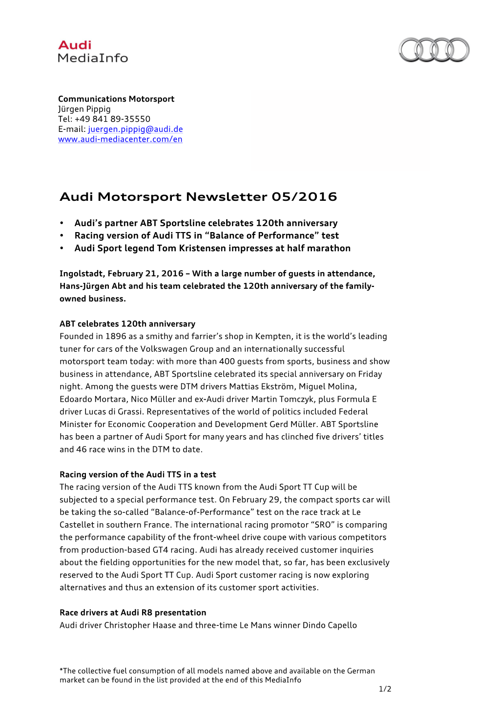 Audi Motorsport Newsletter 05/2016