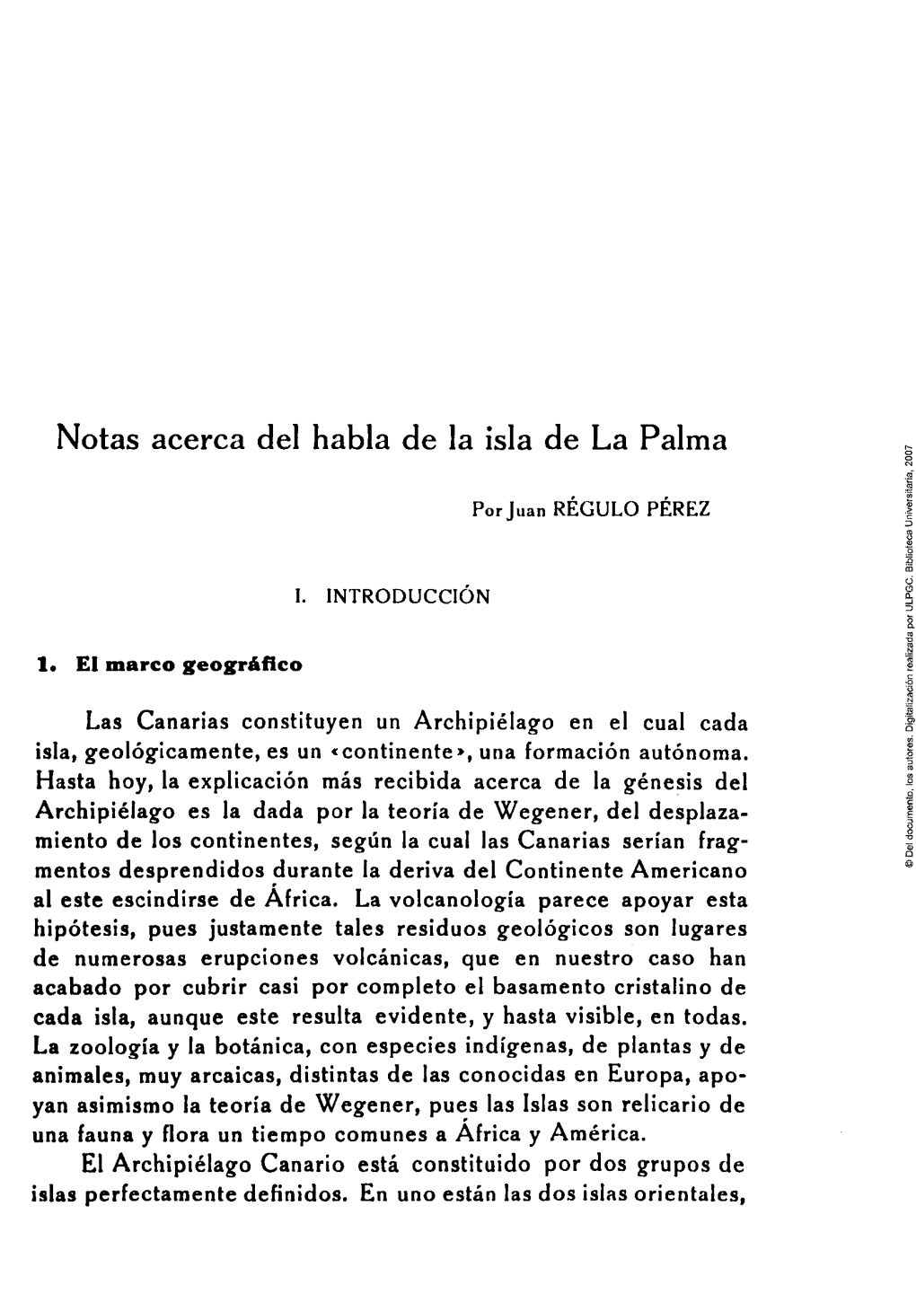 Notas Acerca Del Habla De La Isla De La Palma