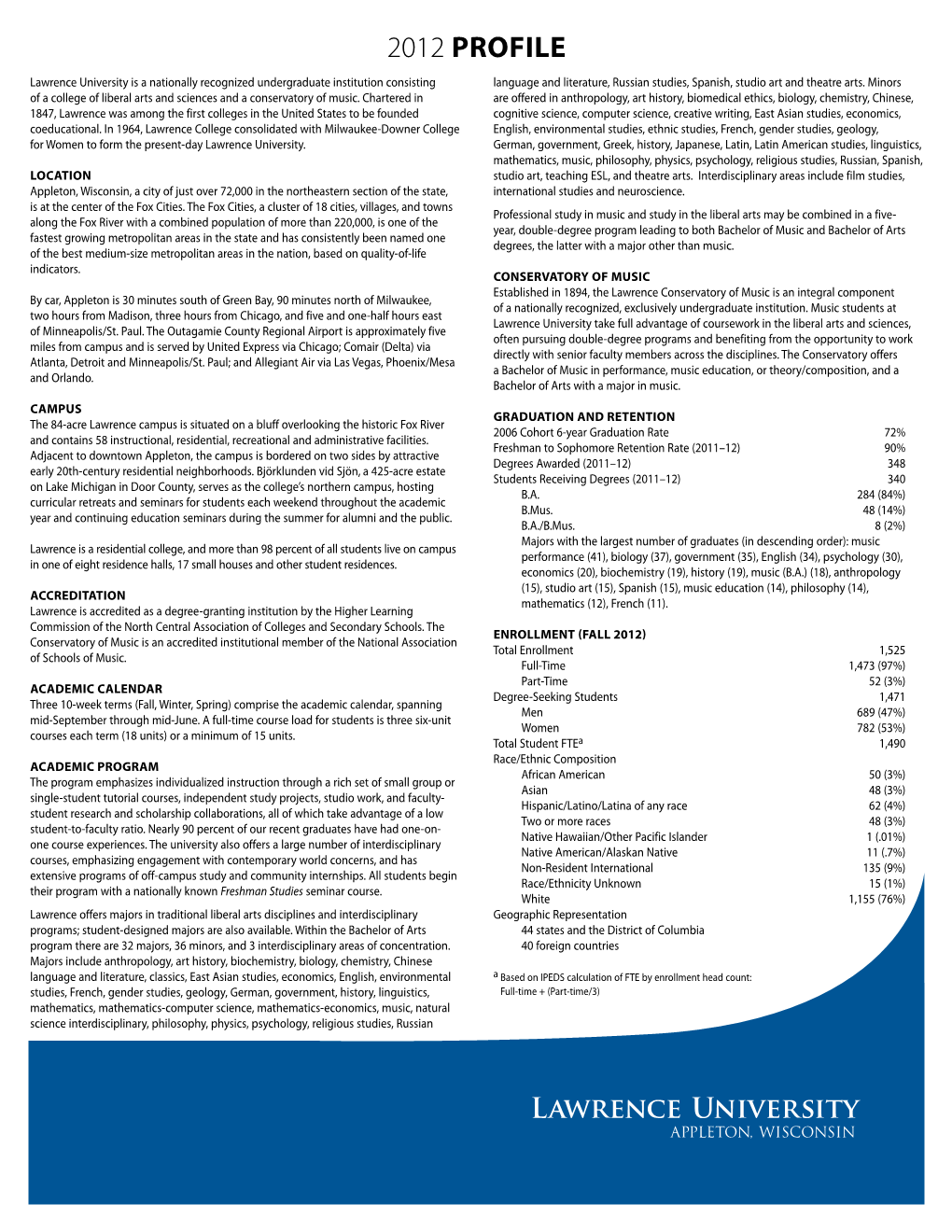 Lawrence University 2012 Profile