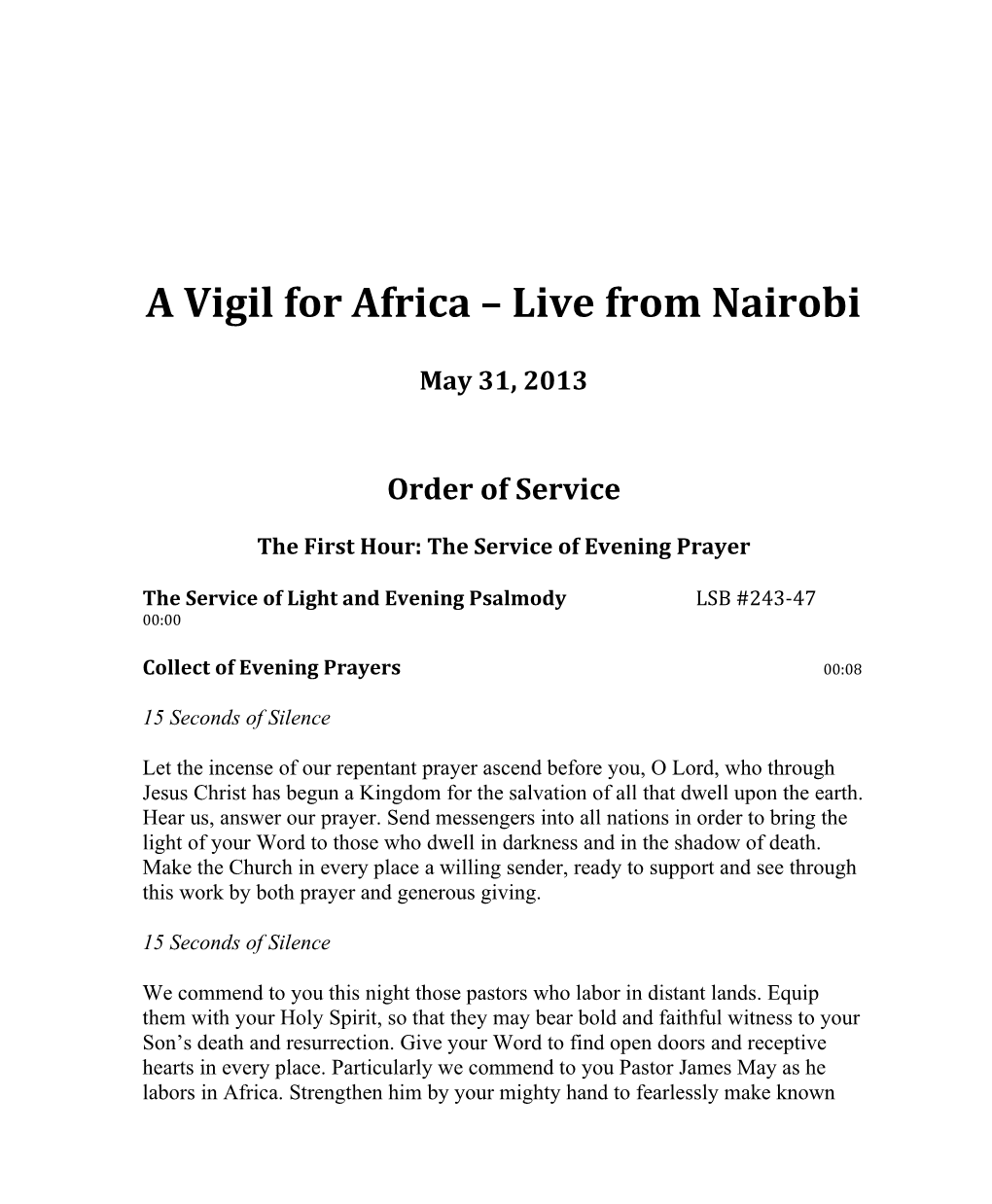 A Vigil for Africa Live from Nairobi