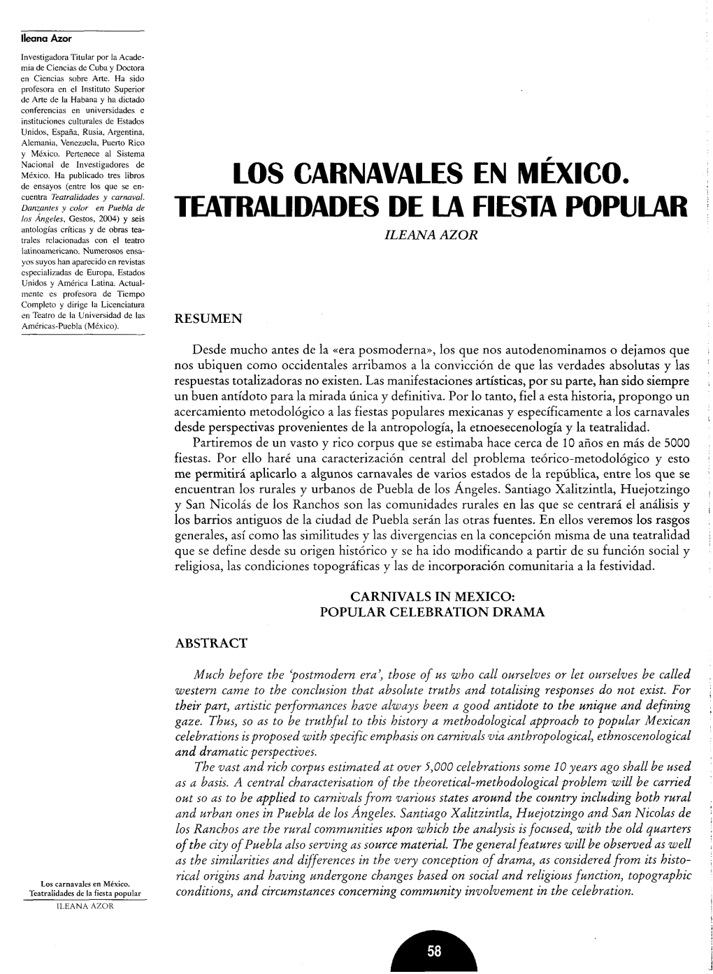 Los Carnavales En México. Teatralidades De La Fiesta Popular Conditions, and Circumstances Concerning Community Involvement in the Celebration