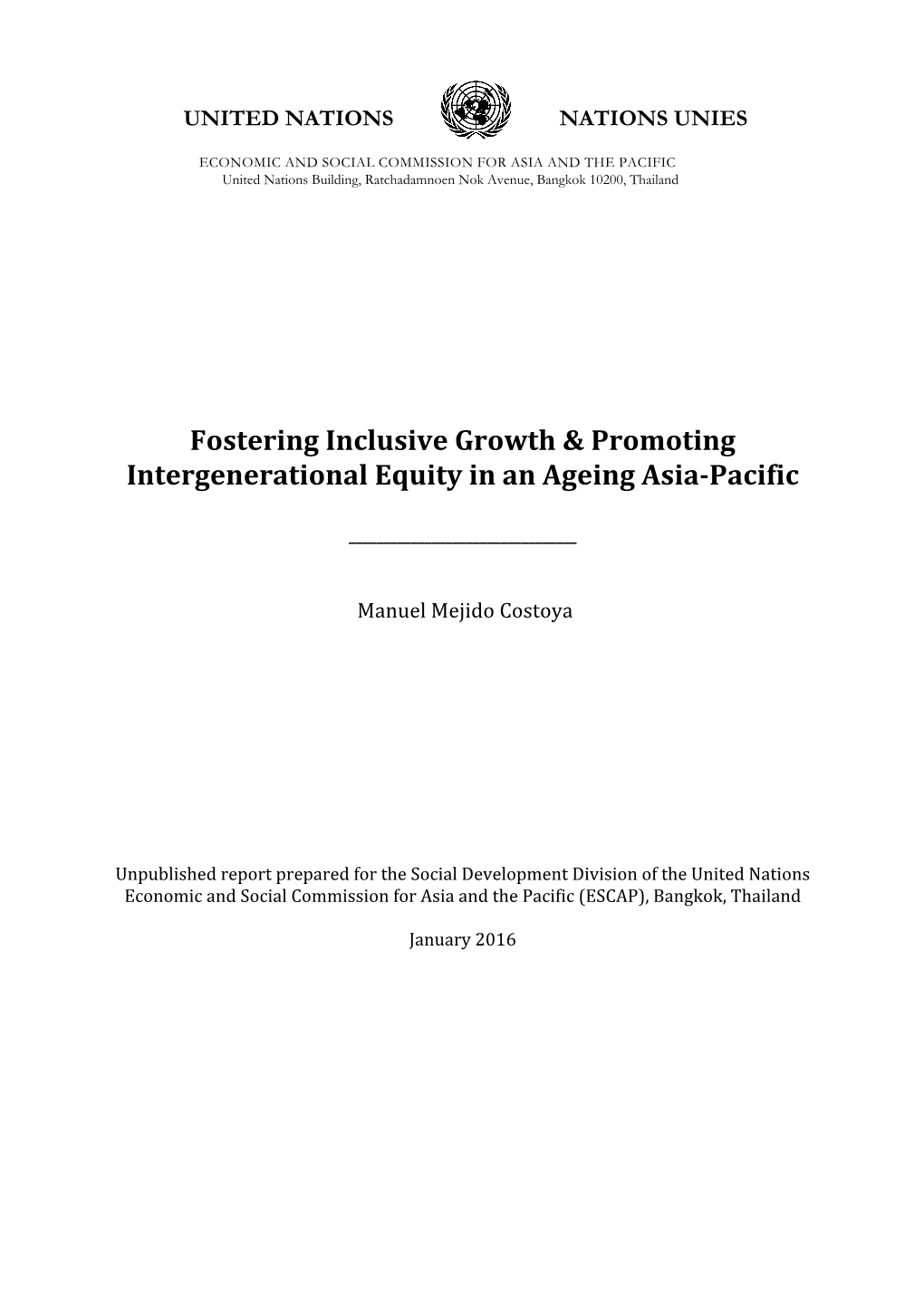 Fostering Inclusive Growth & Promoting Intergenerational Equity