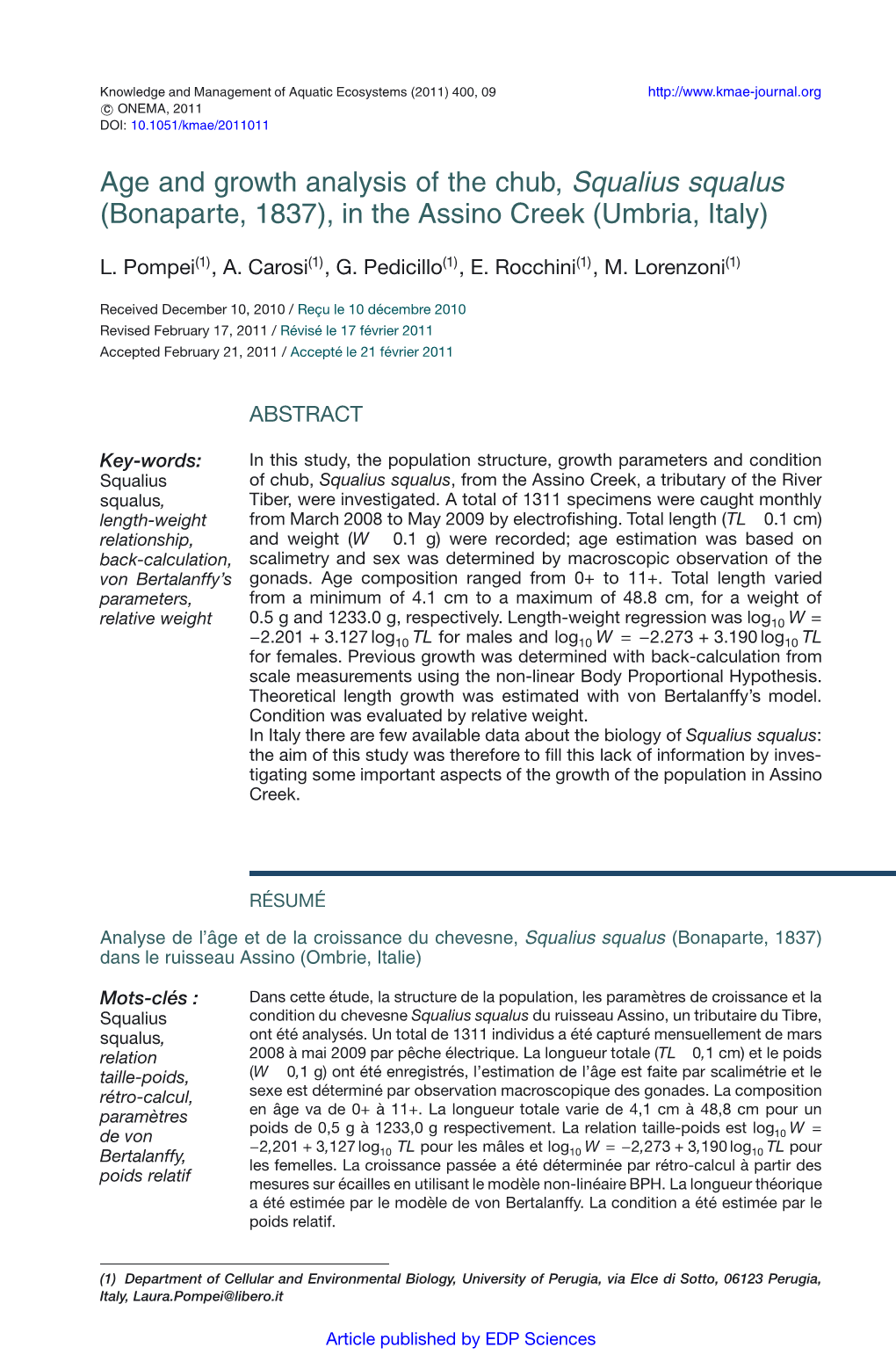 Age and Growth Analysis of the Chub, Squalius Squalus \(Bonaparte, 1837\)