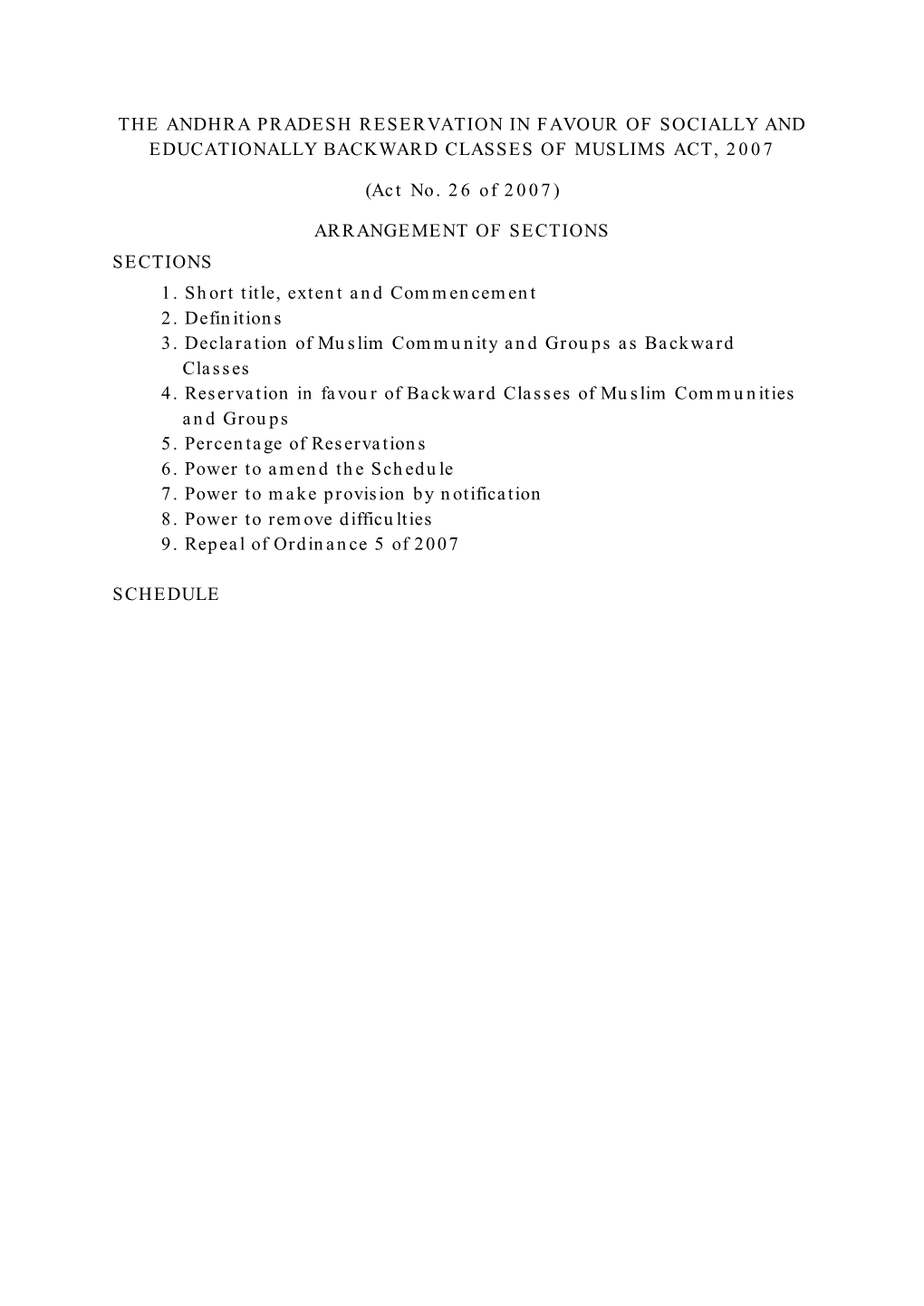 The Andhra Pradesh Reservation in Favour of Socially and Educationally Backward Classes of Muslims Act, 2007