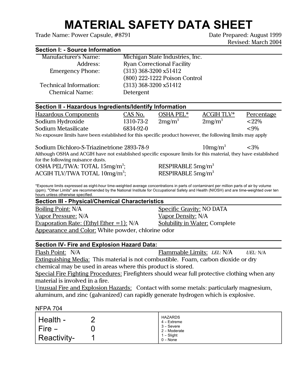 Material Safety Data Sheet