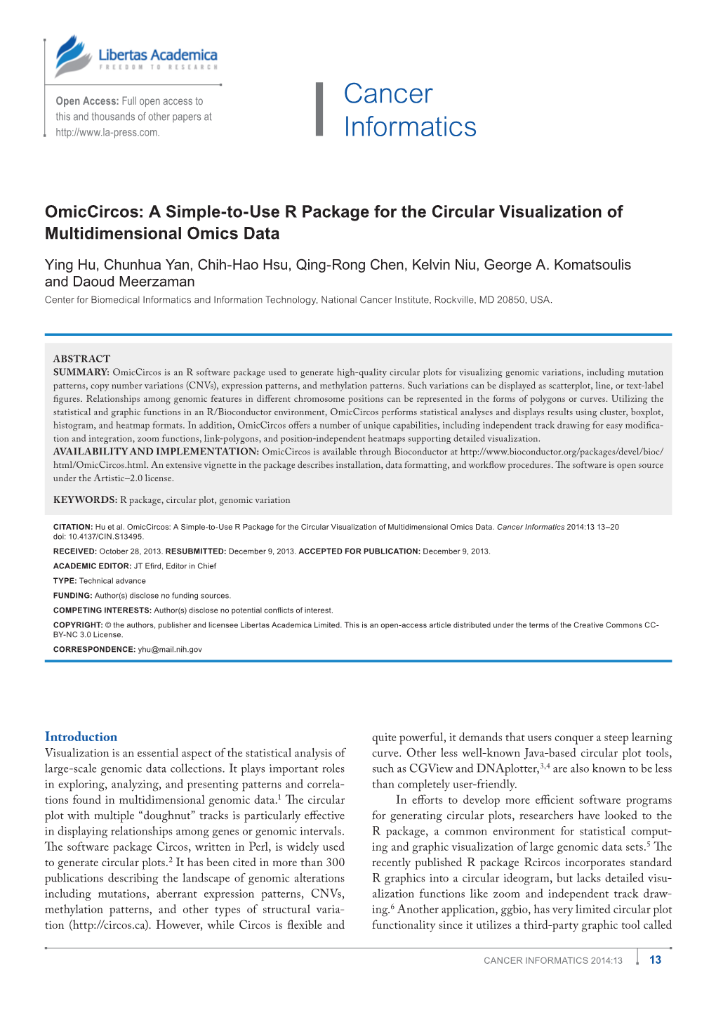 Cancer Informatics 2014:13 13–20 Doi: 10.4137/CIN.S13495