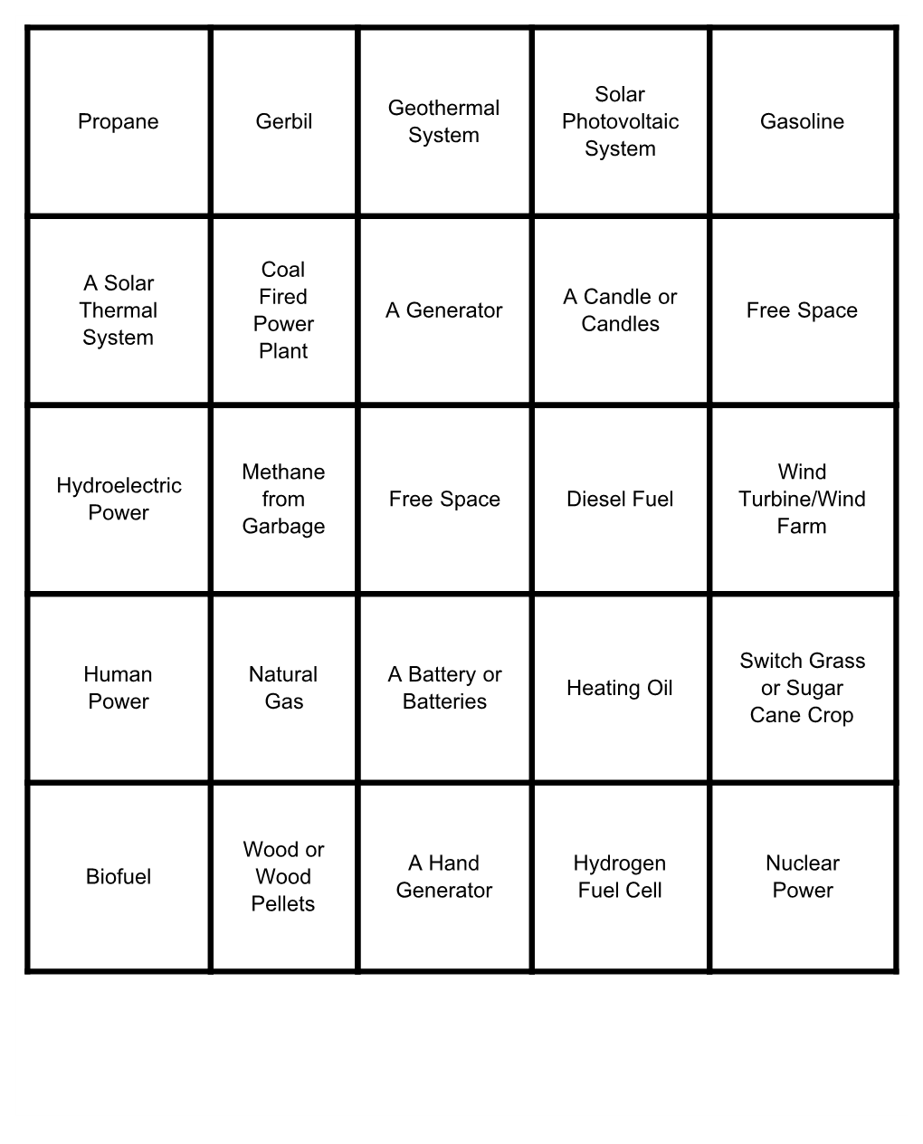 Energy Bingo