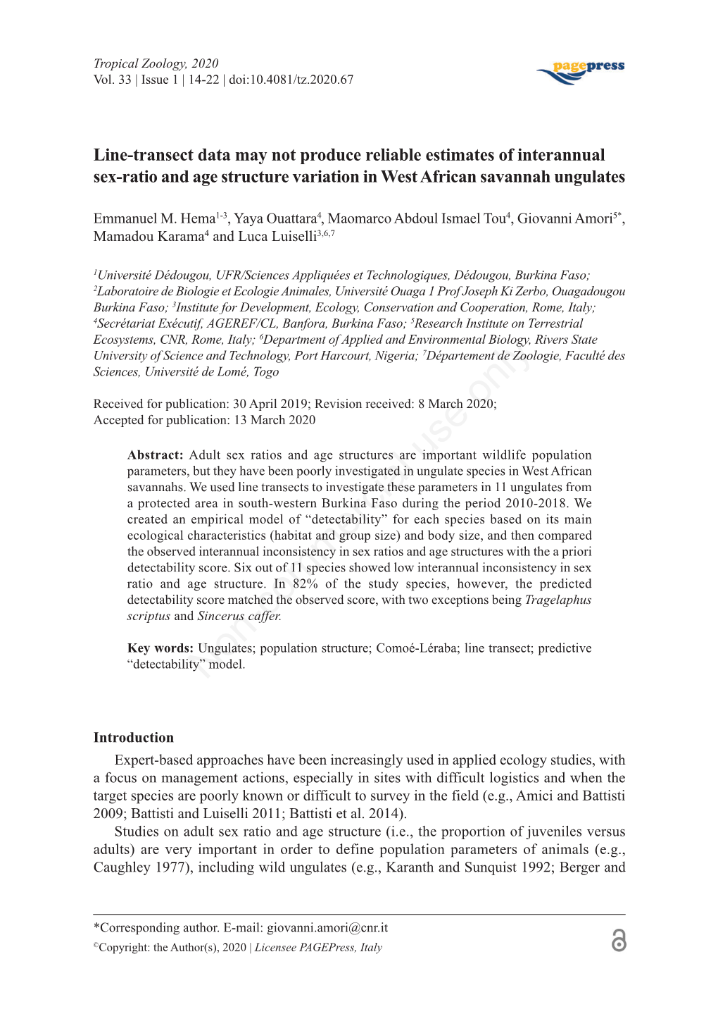 Line-Transect Data May Not Produce Reliable Estimates of Interannual Sex-Ratio and Age Structure Variation in West African Savannah Ungulates