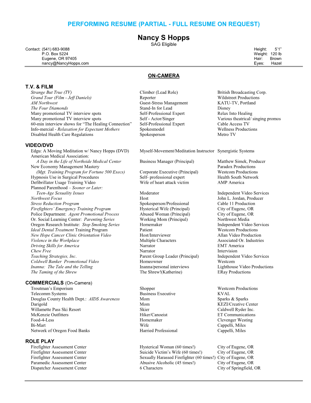 Partial - Full Resume on Request)