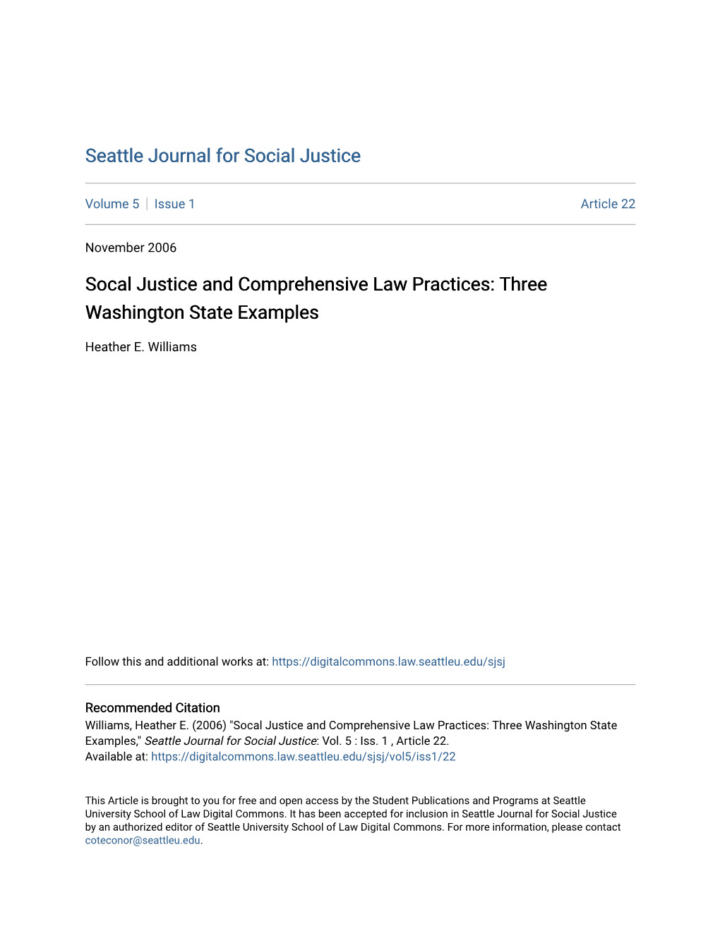 Socal Justice and Comprehensive Law Practices: Three Washington State Examples