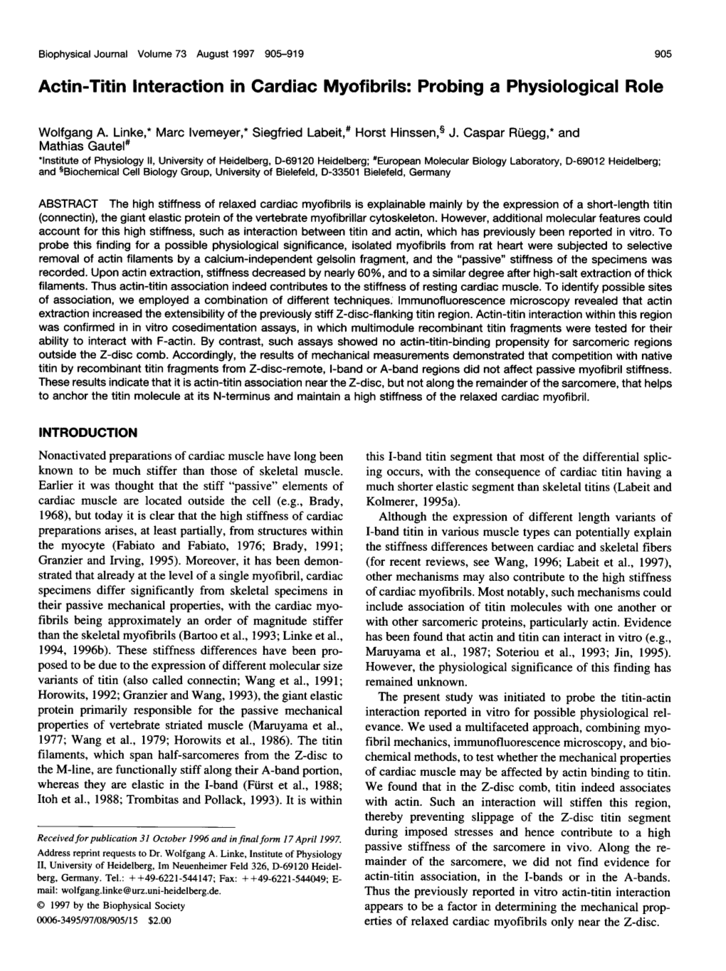 Actin-Titin Interaction in Cardiac Myofibrils: Probing a Physiological Role