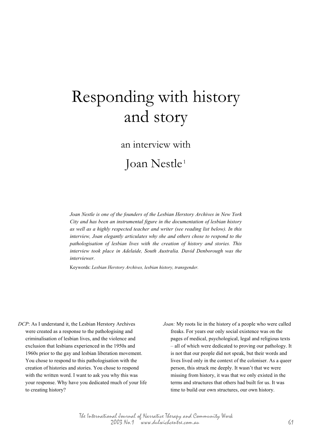 An Interview with Joan Nestle