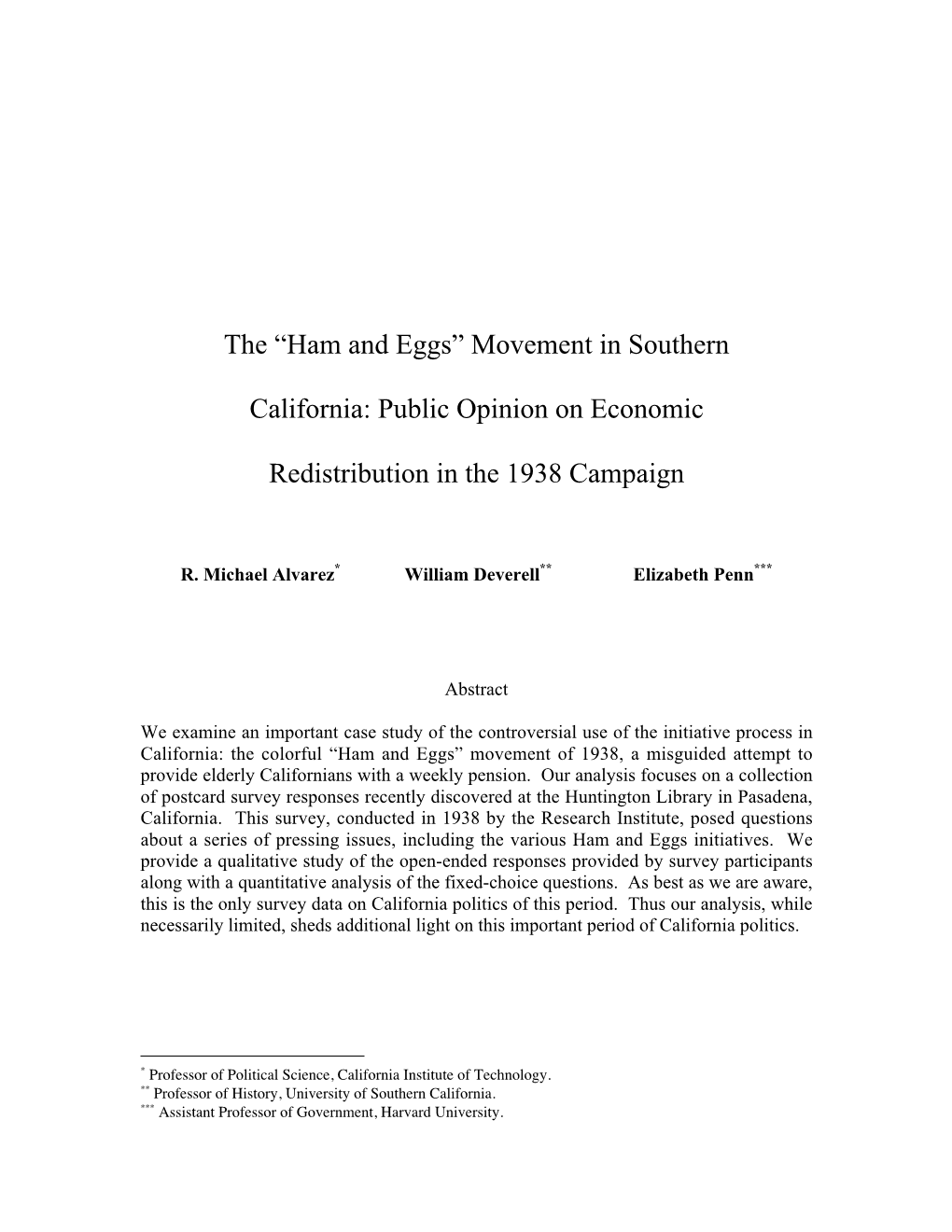 Ham and Eggs” Movement in Southern