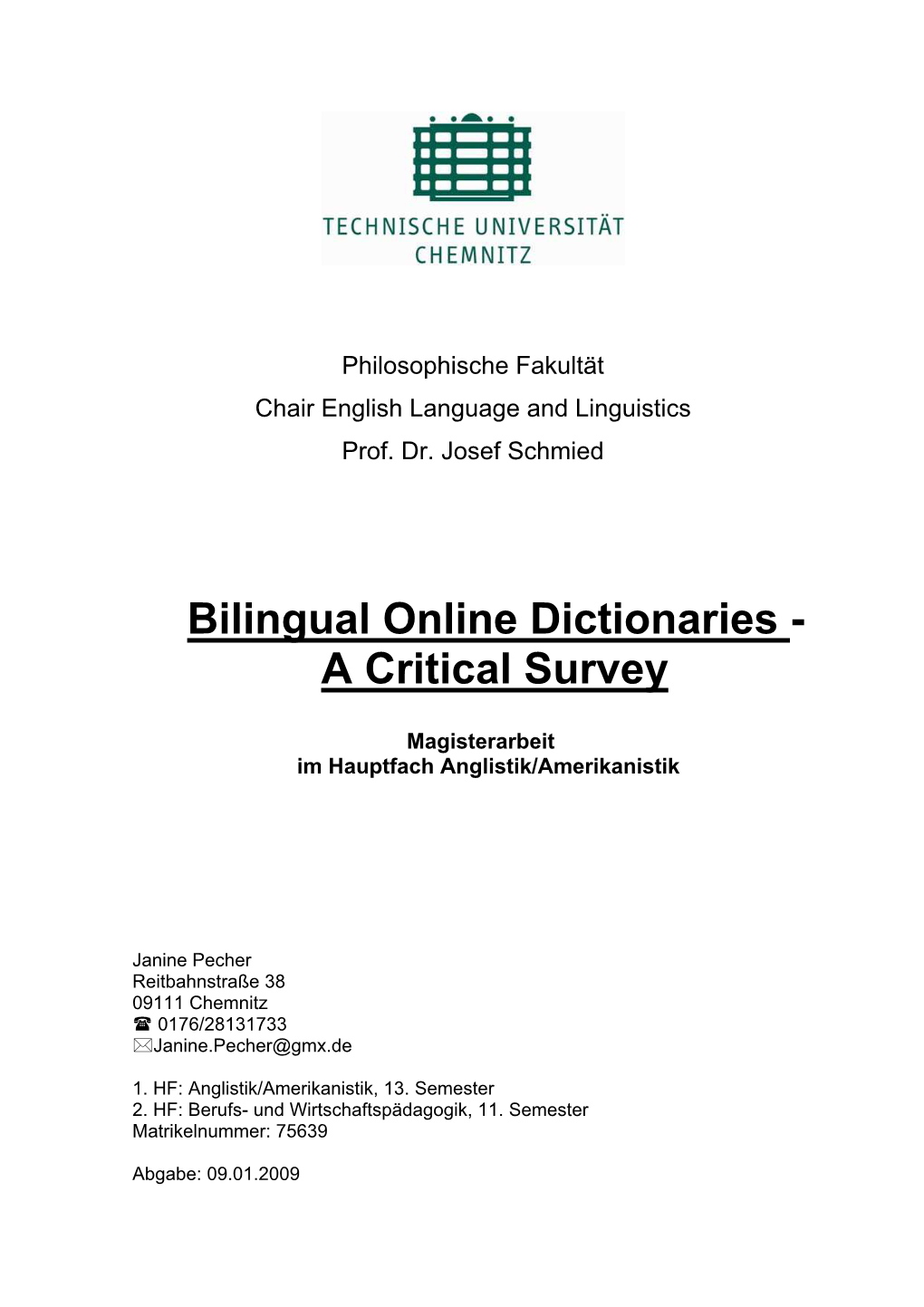 Bilingual Online Dictionaries - a Critical Survey