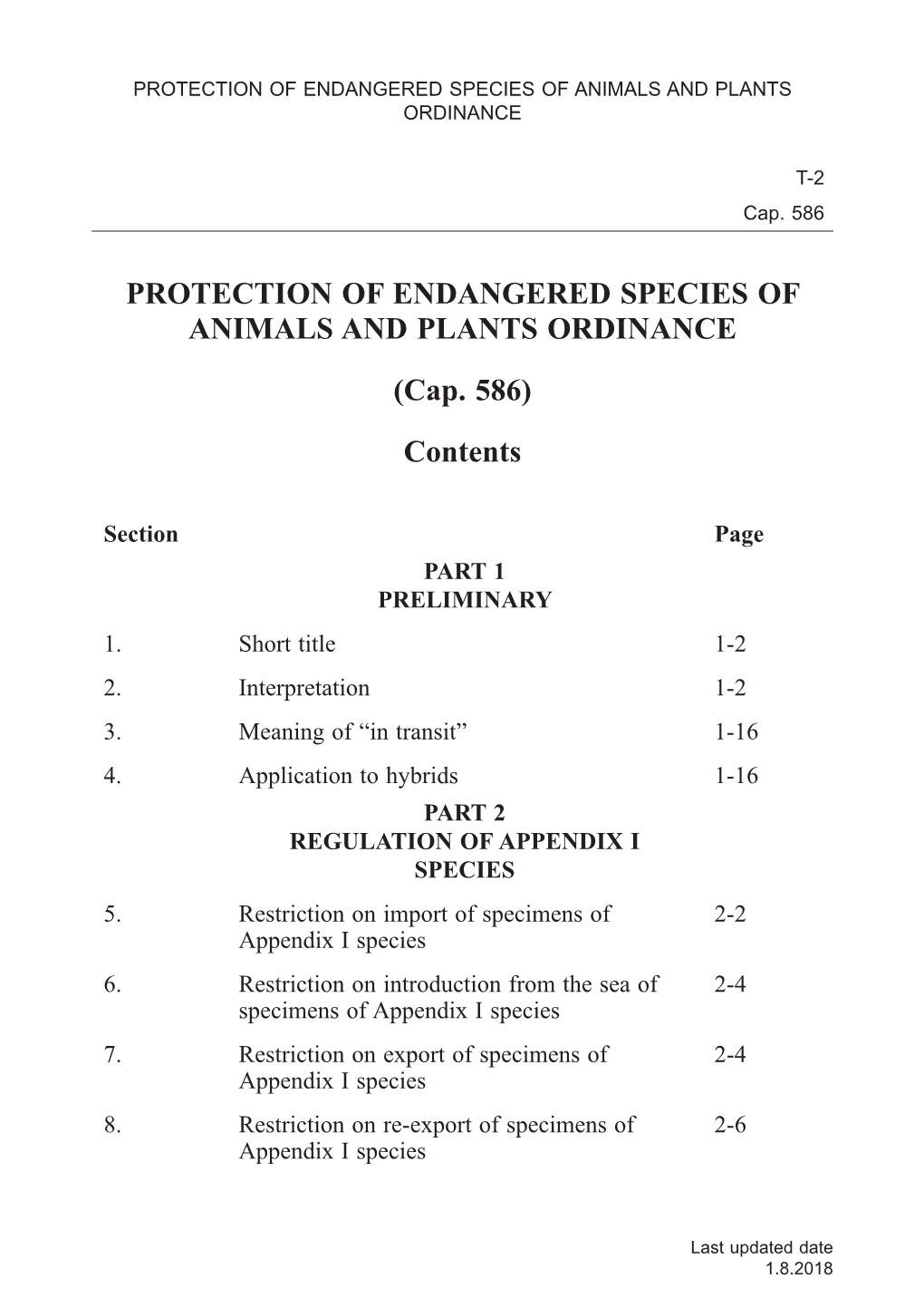 Protection of Endangered Species of Animals and Plants Ordinance