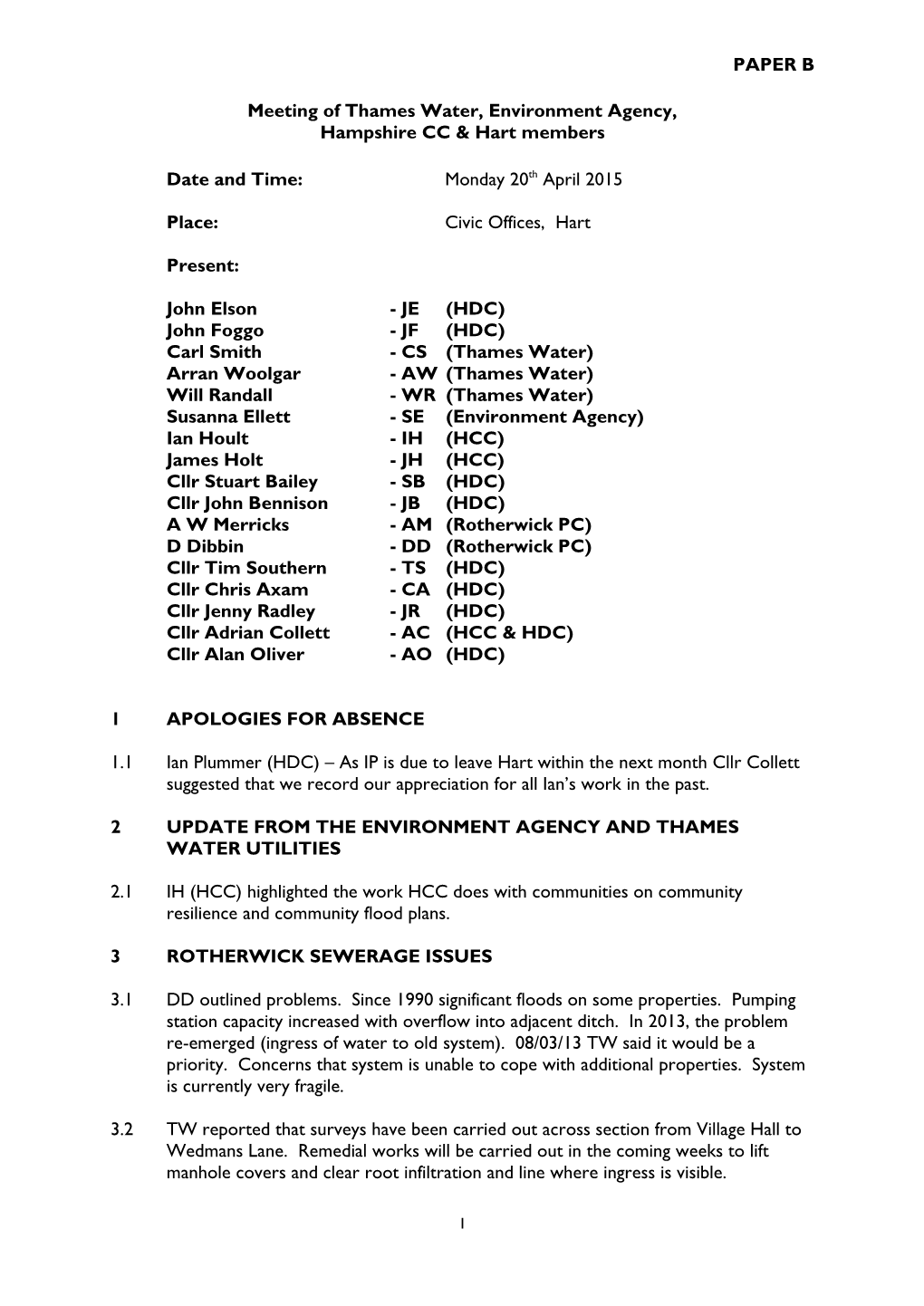 PAPER B Meeting of Thames Water, Environment Agency, Hampshire