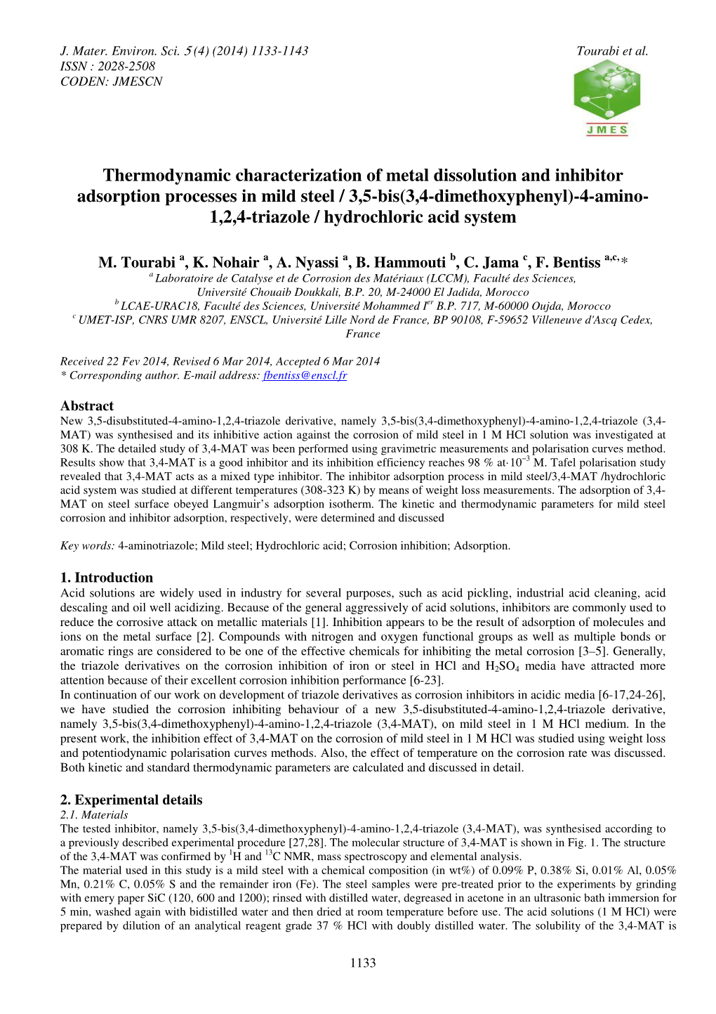 Thermodynamic Characterization of Metal Dissolution and Inhibitor