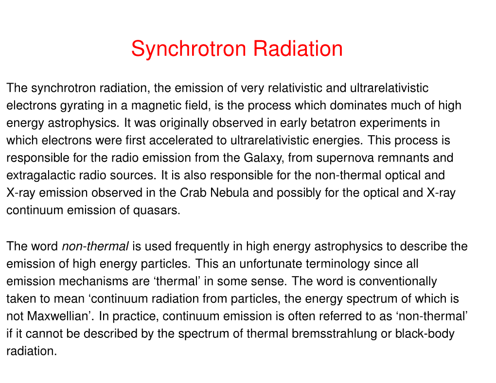 Synchrotron Radiation