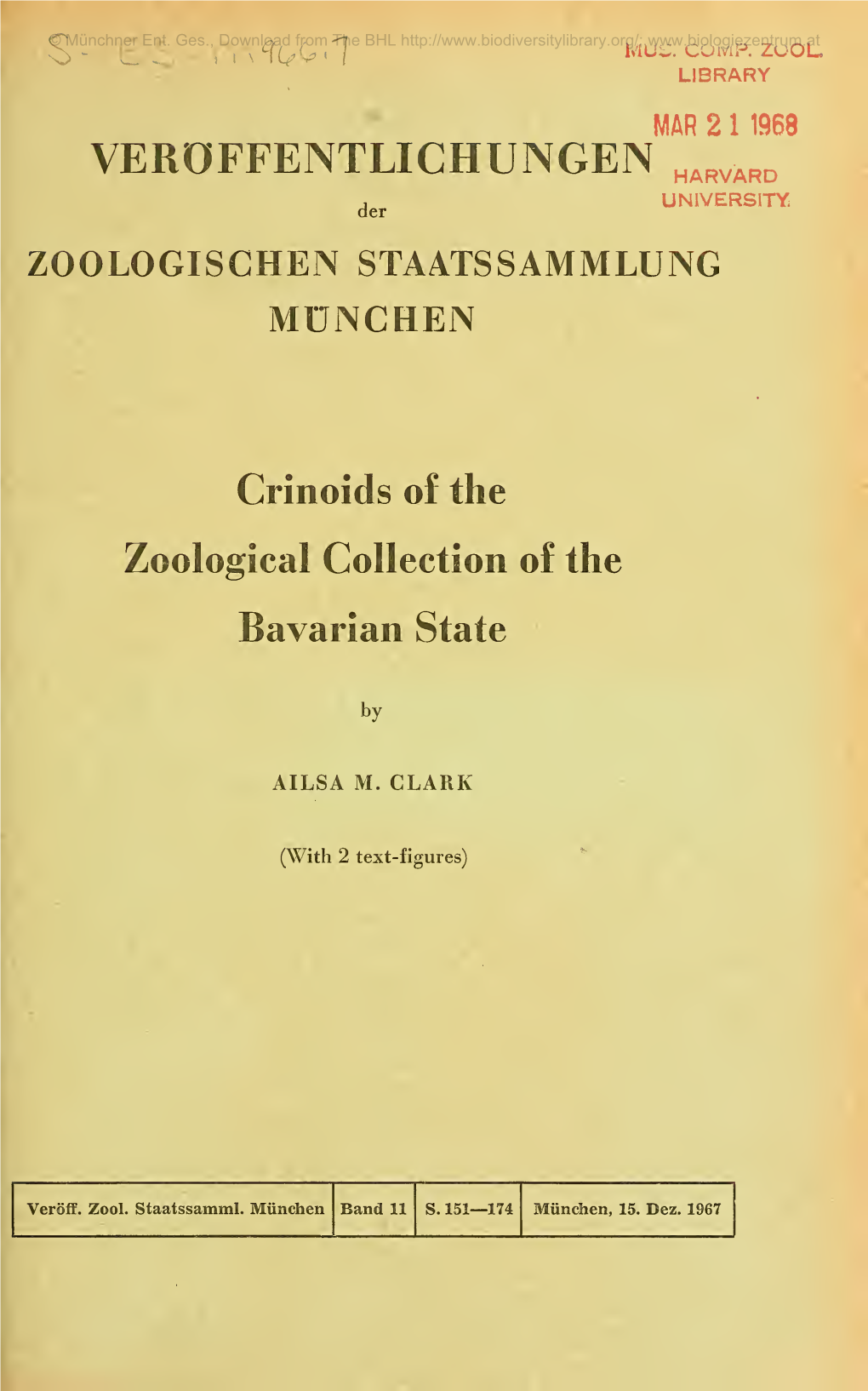 Verfentlichungen Der Zoologischen Staatssammlung Mchen