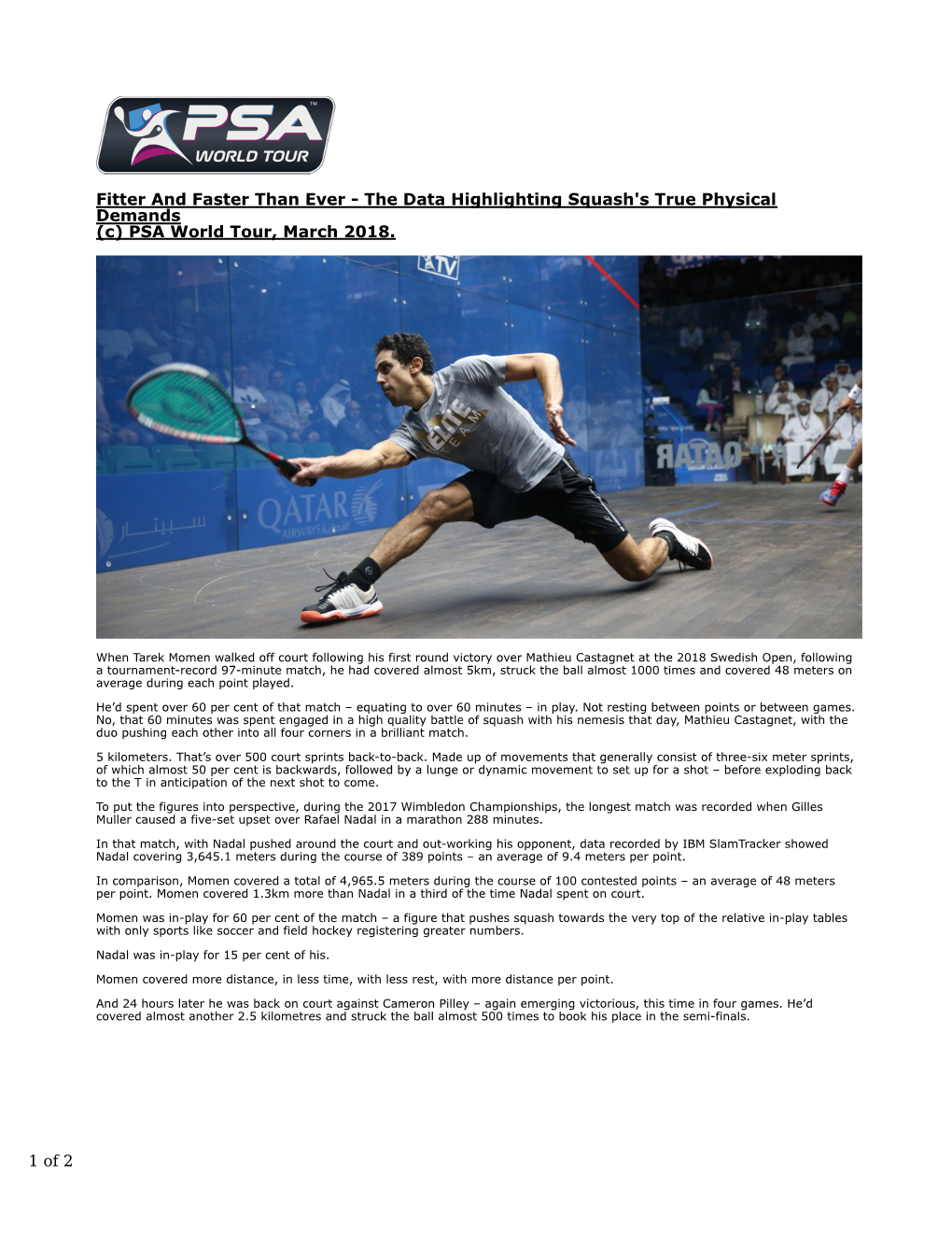 The Data Highlighting Squash's True Physical Demands (C) PSA World Tour, March 2018