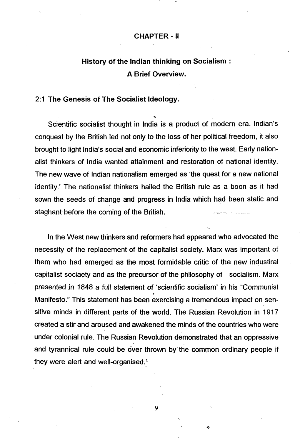 CHAPTER -II History of the Indian Thinking on Socialism : a Brief