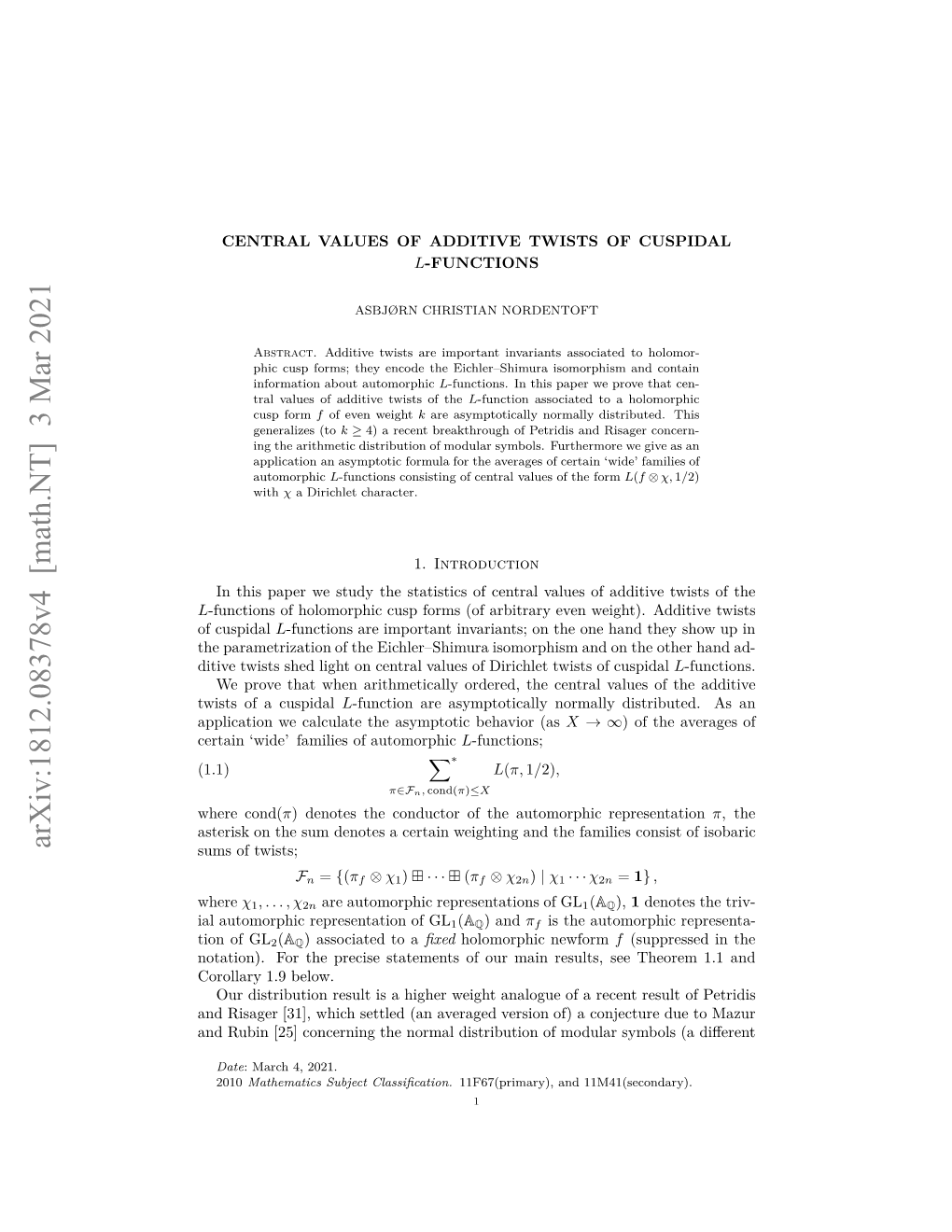 Arxiv:1812.08378V4 [Math.NT]