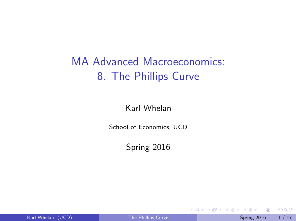 MA Advanced Macroeconomics: 8. the Phillips Curve