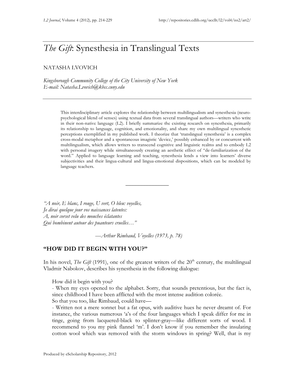 The Gift: Synesthesia in Translingual Texts