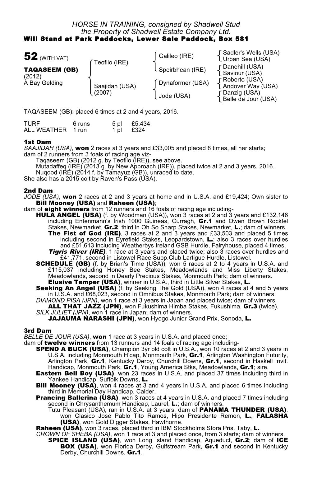 HORSE in TRAINING, Consigned by Shadwell Stud the Property of Shadwell Estate Company Ltd