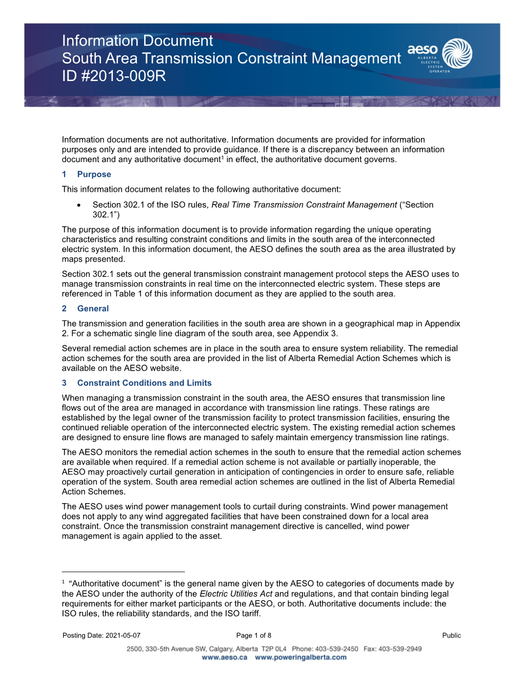 ID #2013-009R, South Area Transmission Constraint Management