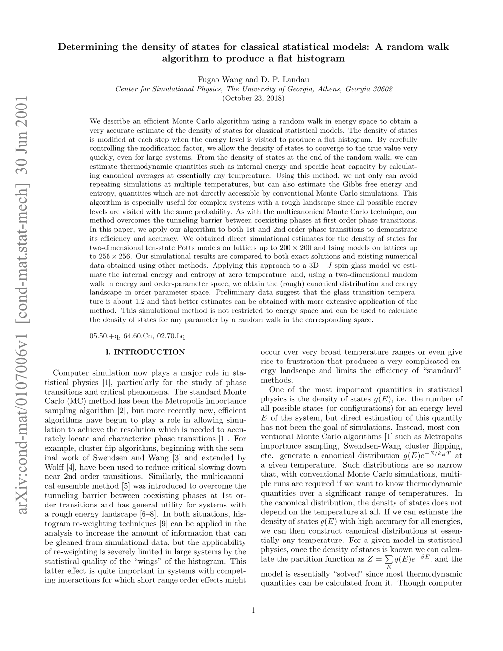 Arxiv:Cond-Mat/0107006V1