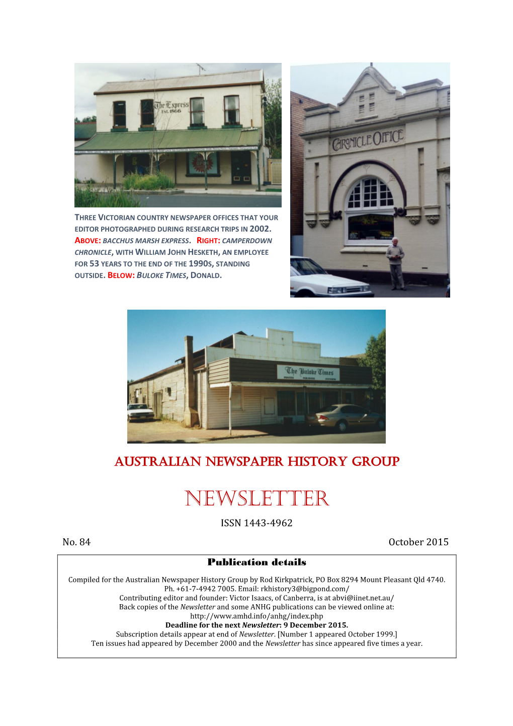 NEWSLETTER ISSN 1443-4962 No