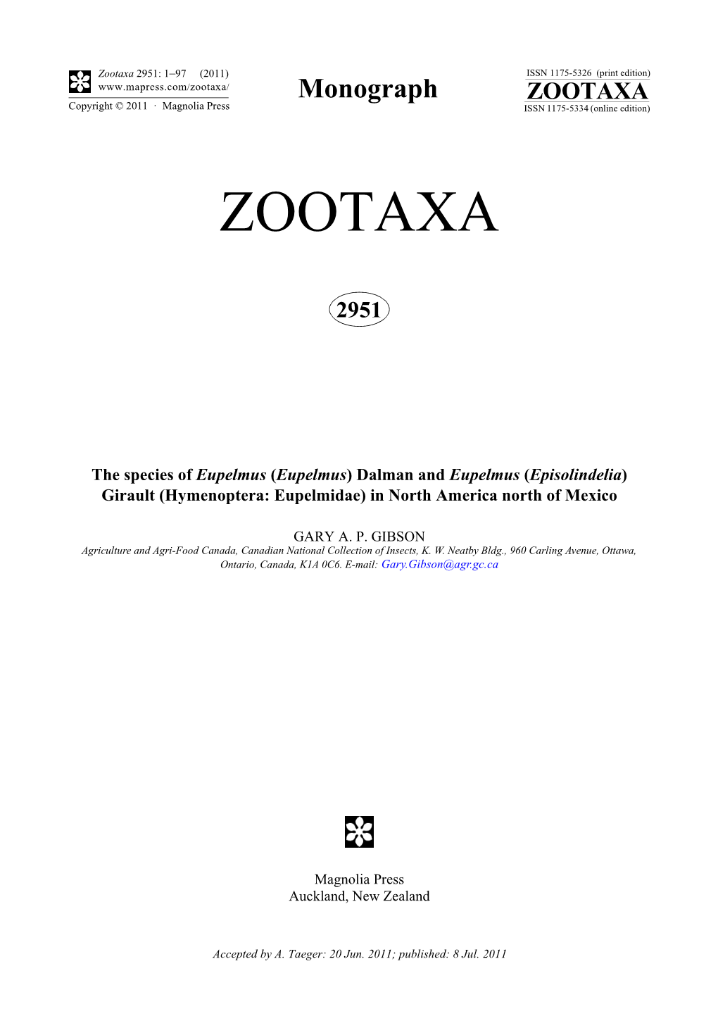 Dalman and Eupelmus (Episolindelia) Girault (Hymenoptera: Eupelmidae) in North America North of Mexico