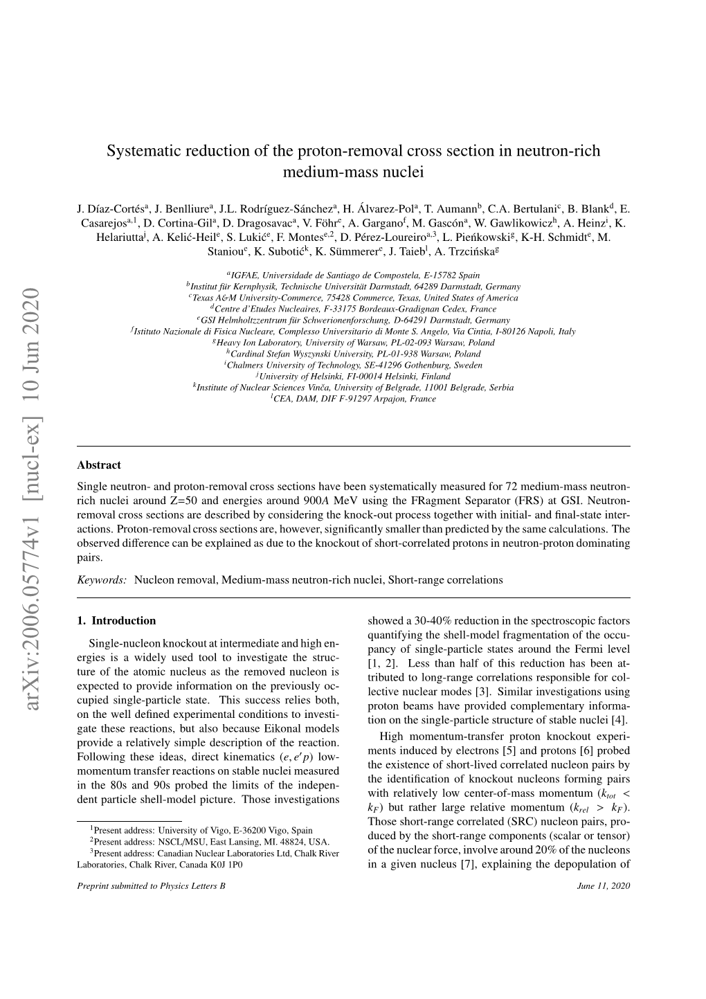 Arxiv:2006.05774V1 [Nucl-Ex] 10 Jun 2020 Bevddi Observed Aoaois Hl Ie,Cnd 0 1P0 K0J Canada River, Chalk Laboratories, Keywords: Pairs