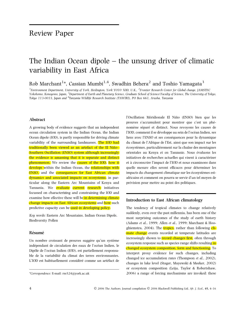 The Indian Ocean Dipole – the Unsung Driver of Climatic Variability in East Africa