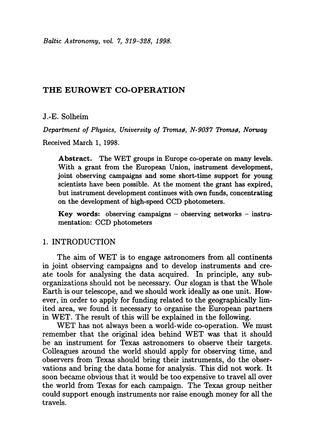 THE EUROWET CO-OPERATION J.-E. Solheim