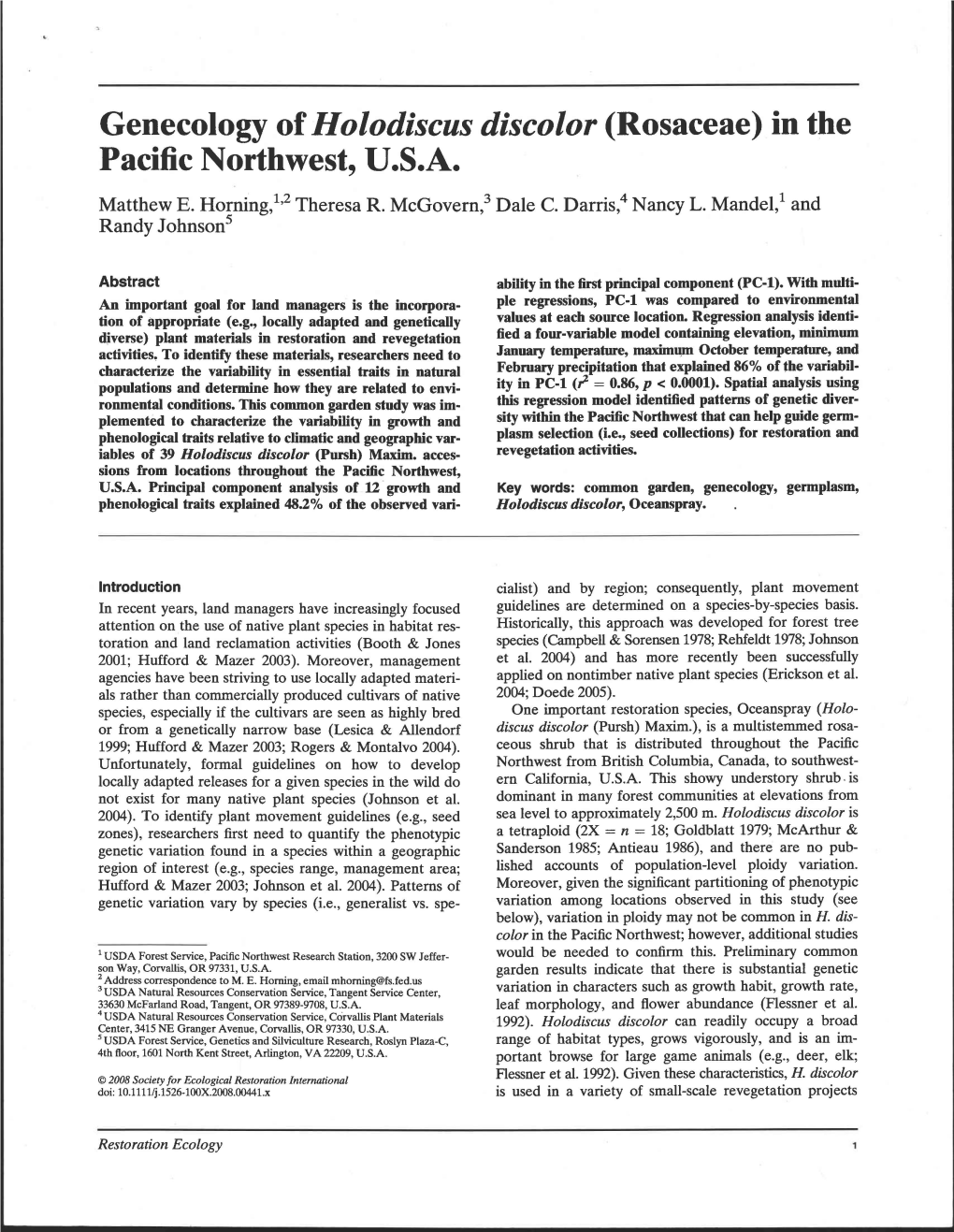 Genecology of H Olodiscus Discolor (Rosaceae) in the Pacific Northwest, U.S.A