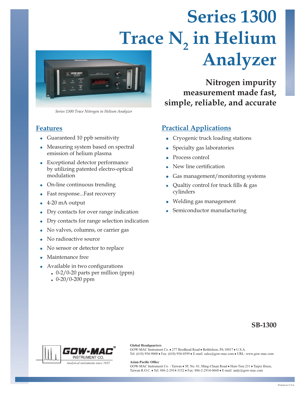 Series 1300 Trace N in Helium Analyzer