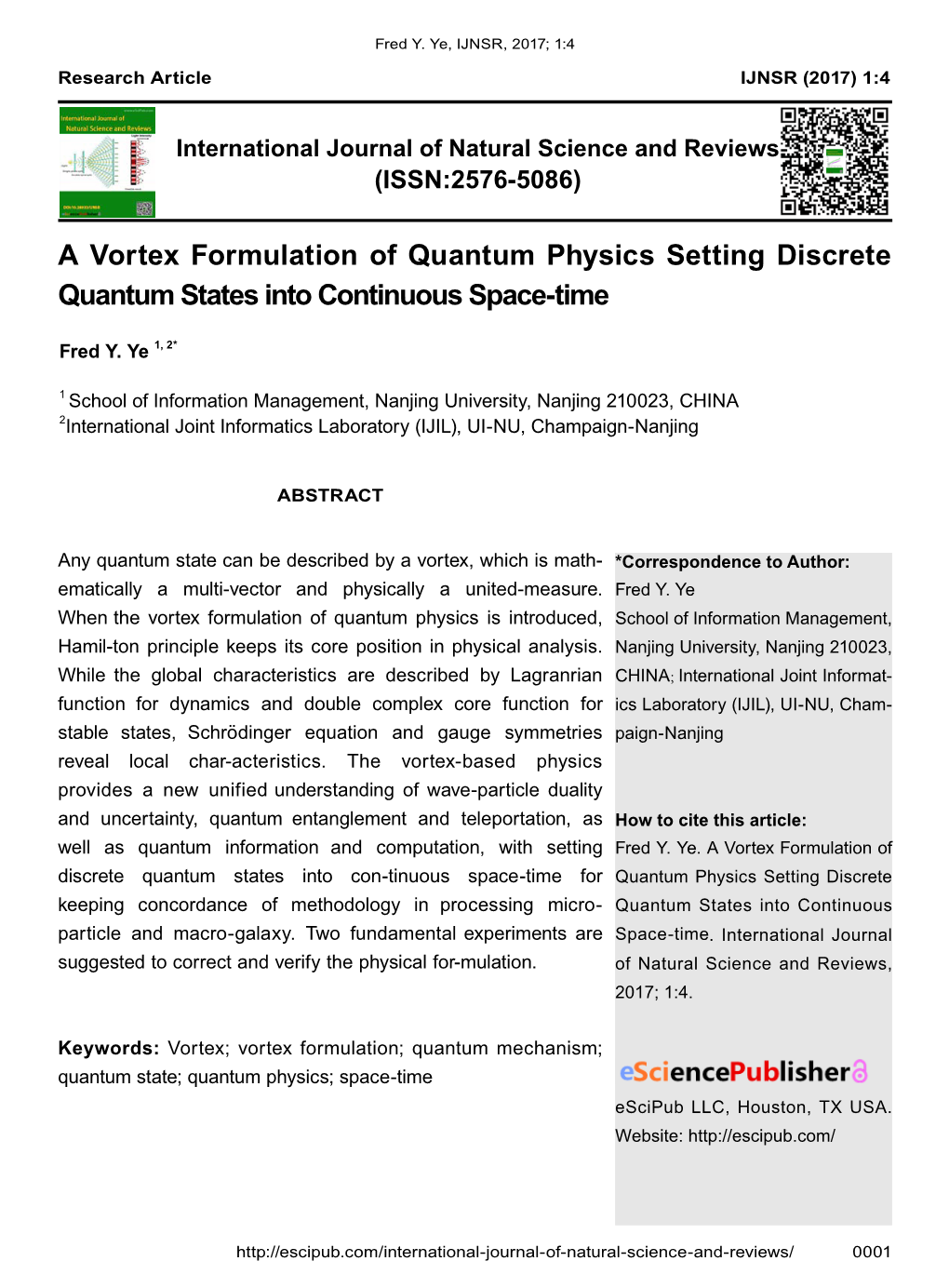 A Vortex Formulation of Quantum Physics Setting Discrete Quantum States Into Continuous Space-Time