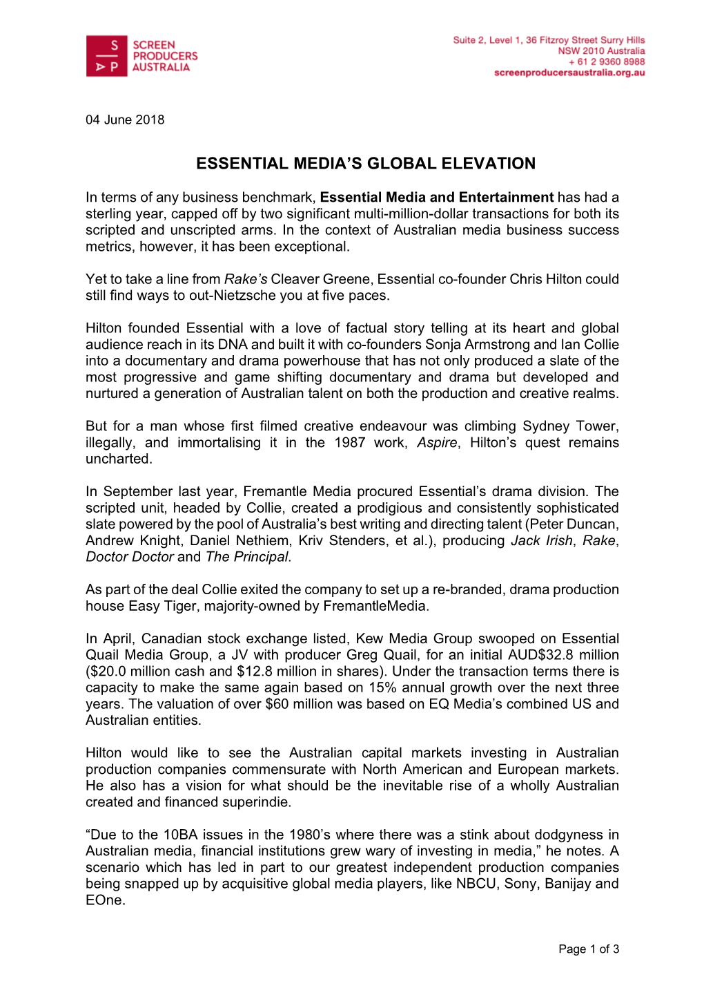 Essential Media's Global Elevation