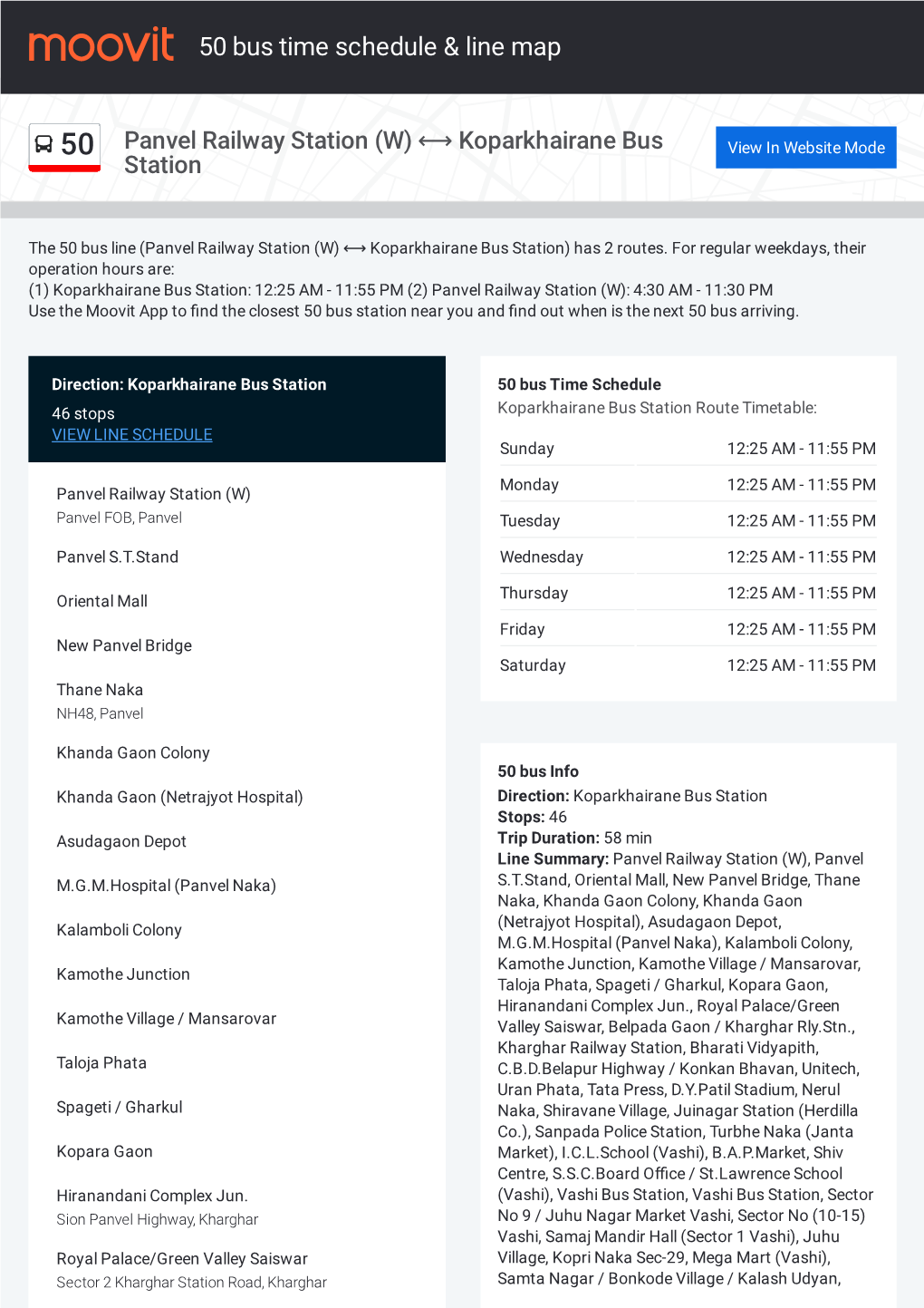 50 Bus Time Schedule & Line Route