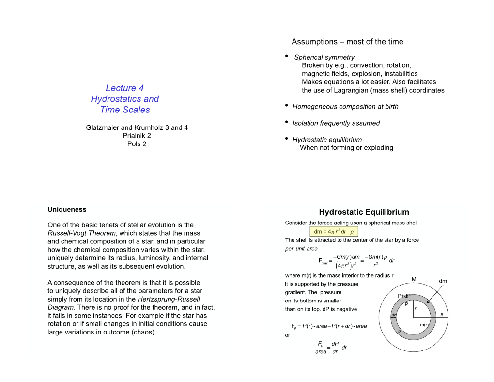 Lecture 4 Hydrostatics and Time Scales